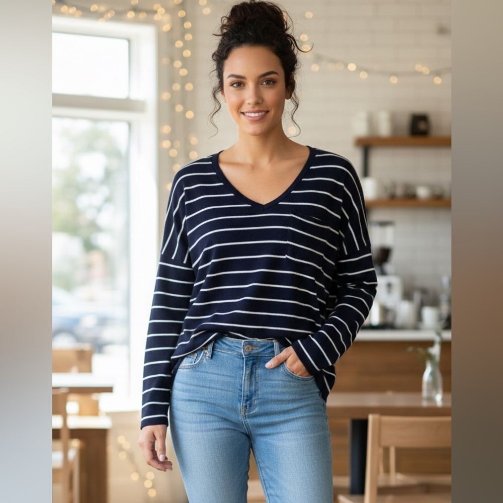 Take 50% OFF- Merona V-neck Striped Sweater, Size-XL